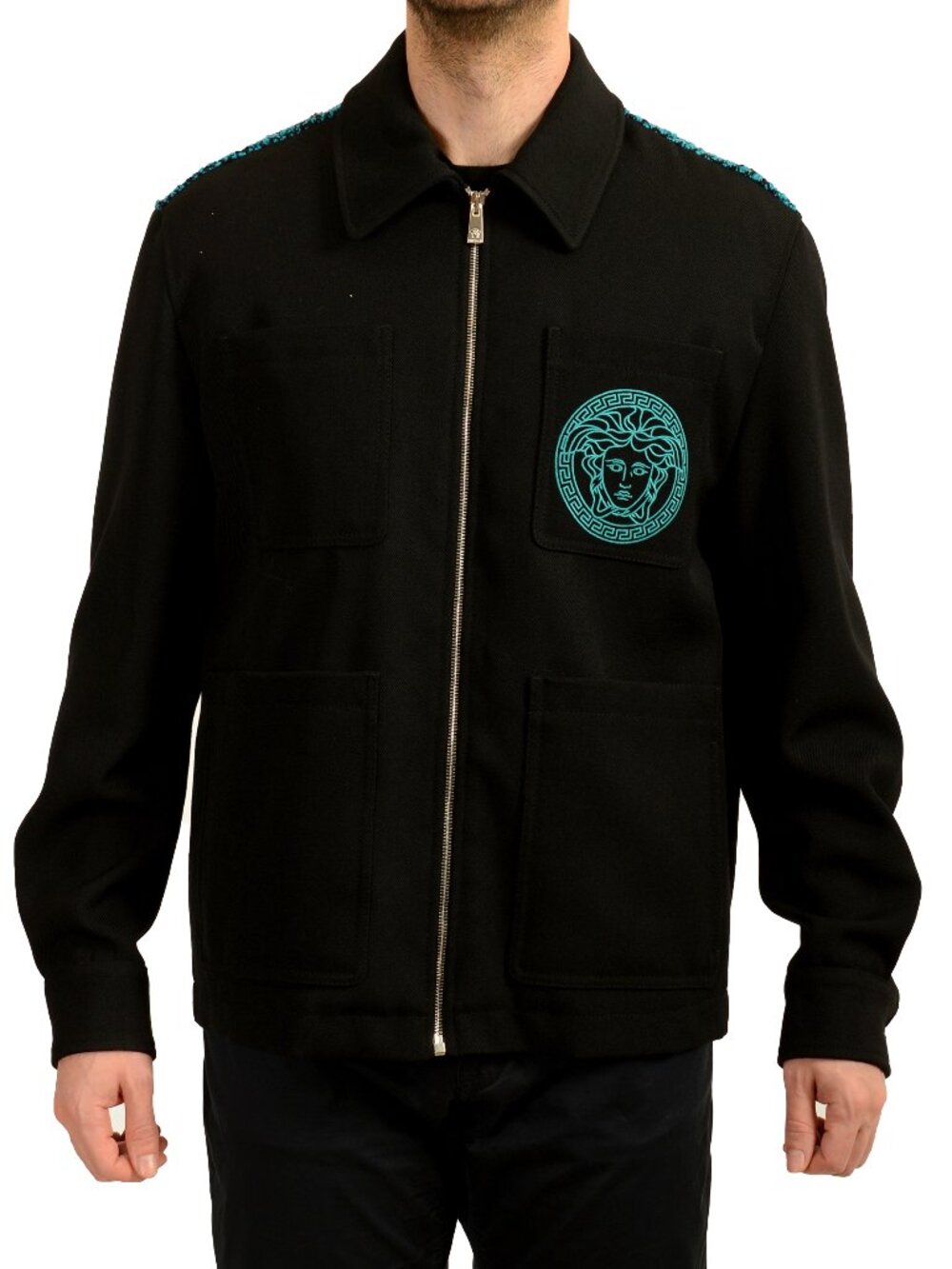 Versace Men's Medusa Logo Print 100% Wool Full Zip Jacket US M IT 50